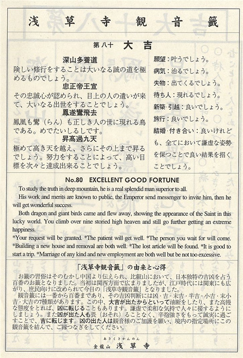 日本觀音靈簽第80簽解簽